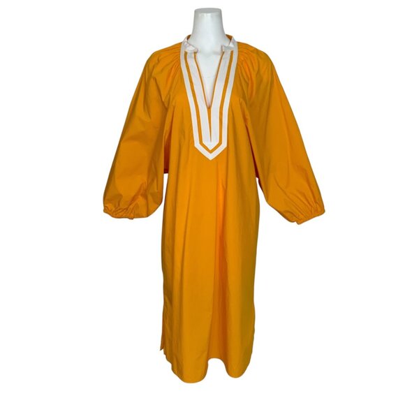 Tory Burch Puff-Sleeve Tunic Dress L Vine Orange Midi Coastal MISSING BELT - Picture 1 of 10
